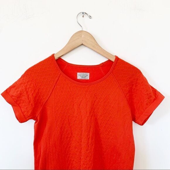 Athleta Bright Orange Honeycomb Round Neck Workout Stretchy Short Sleeve Shirt - Picture 5 of 5
